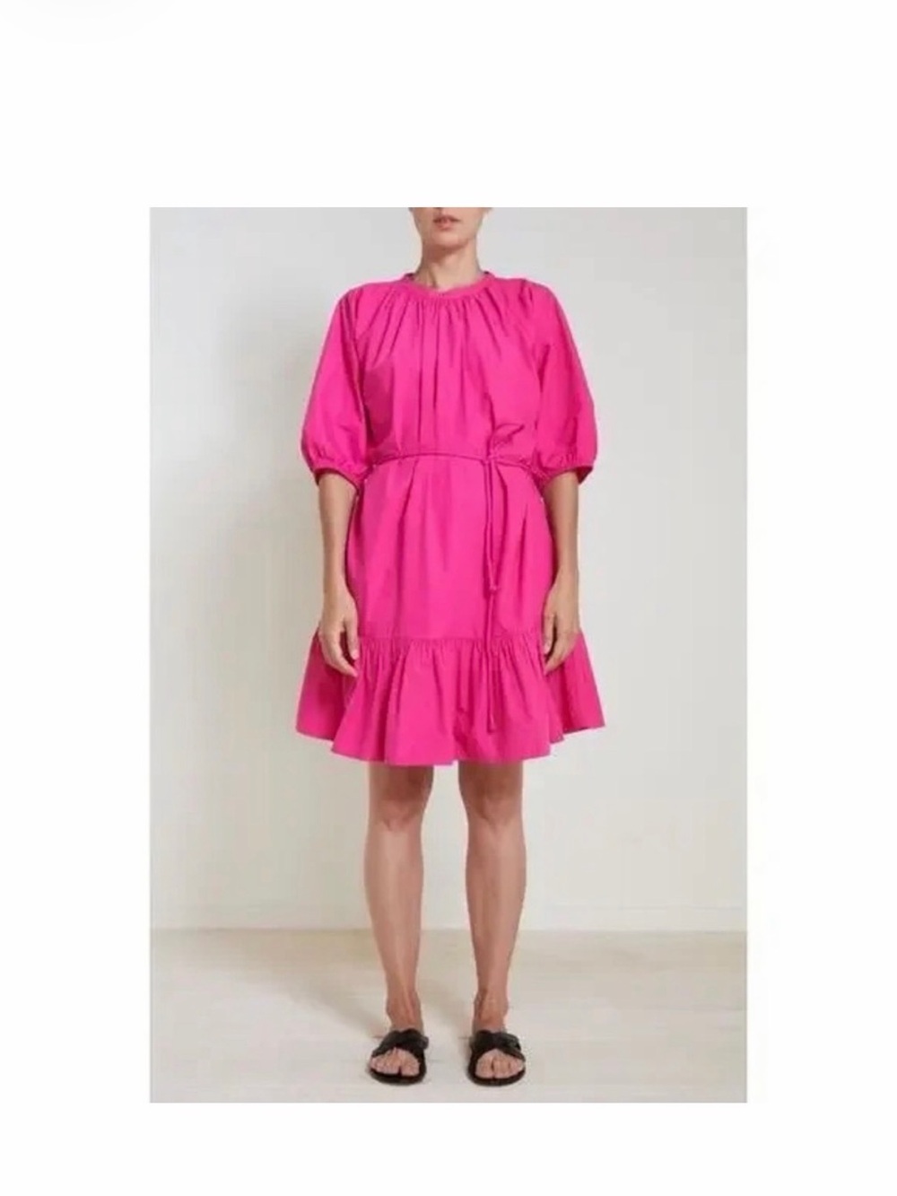 Apiece Apart Hot Pink Puff-Sleeve Ruffle Dress